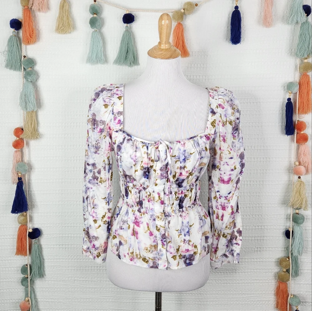 Flora Obscura X J.Crew cinched-waist top in kaleidoscope floral